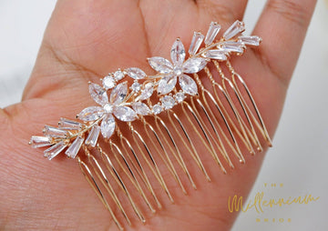 Cubic Zirconia, Diamond Floral Vine Leaves Small Bridal Hair Comb, Bridal Hair Piece, Bridal Hair Accessories, Wedding Hair Accessory.